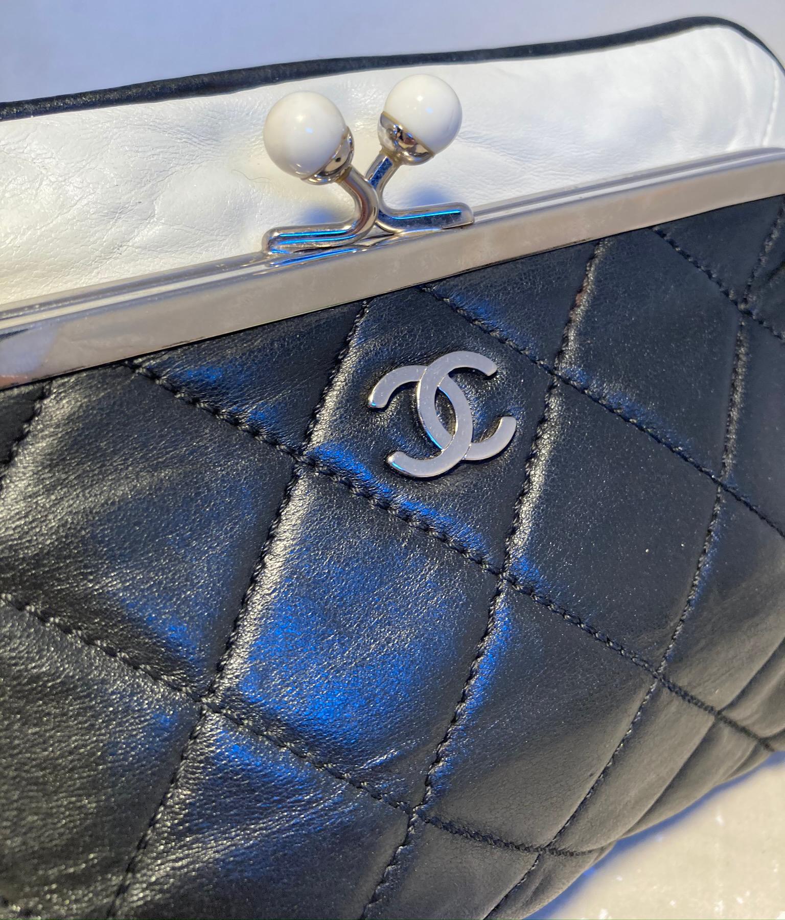 Chanel Black and White Kiss Lock Clutch with Coin Pouch 1