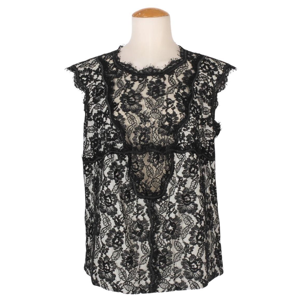 Chanel Schwarz-weißes ärmelloses Spitzen-Top