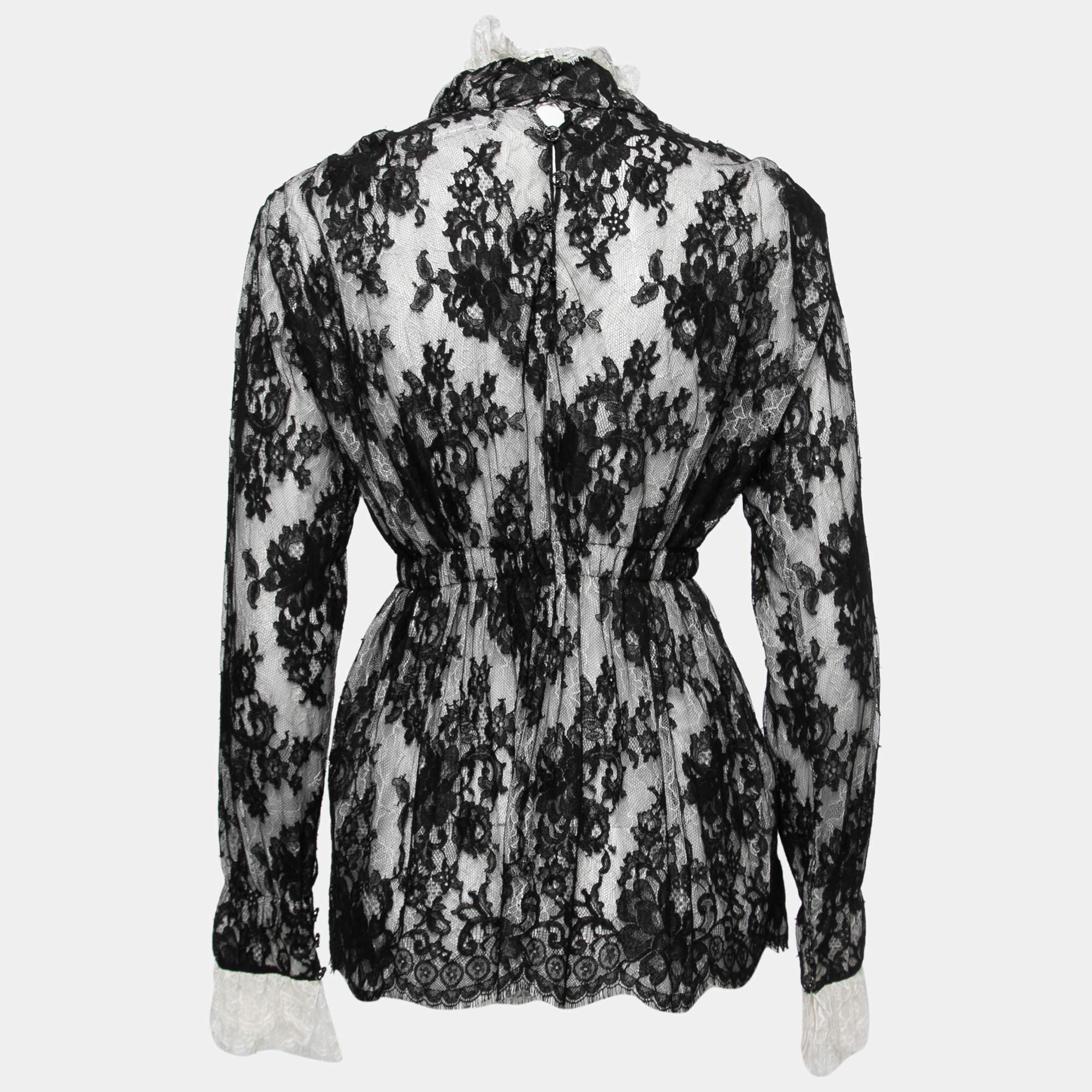 Women's Chanel Black and White Lace Turtle Neck Long Sleeve Salzburg Blouse S