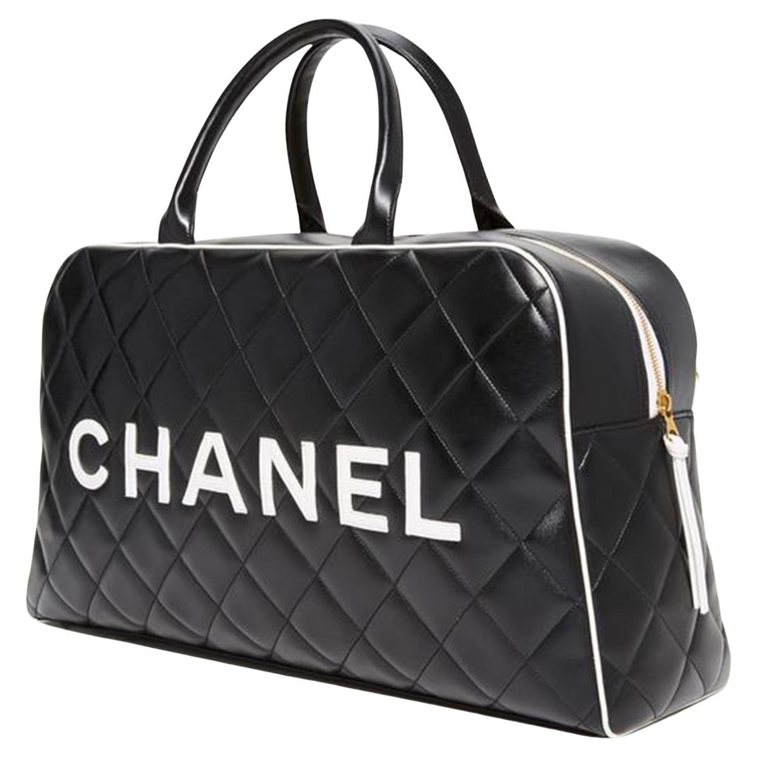 Chanel Black and White Leather Weekend Duffel Tote