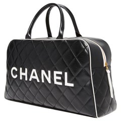 Chanel Black and White Leather Weekend Duffel Tote