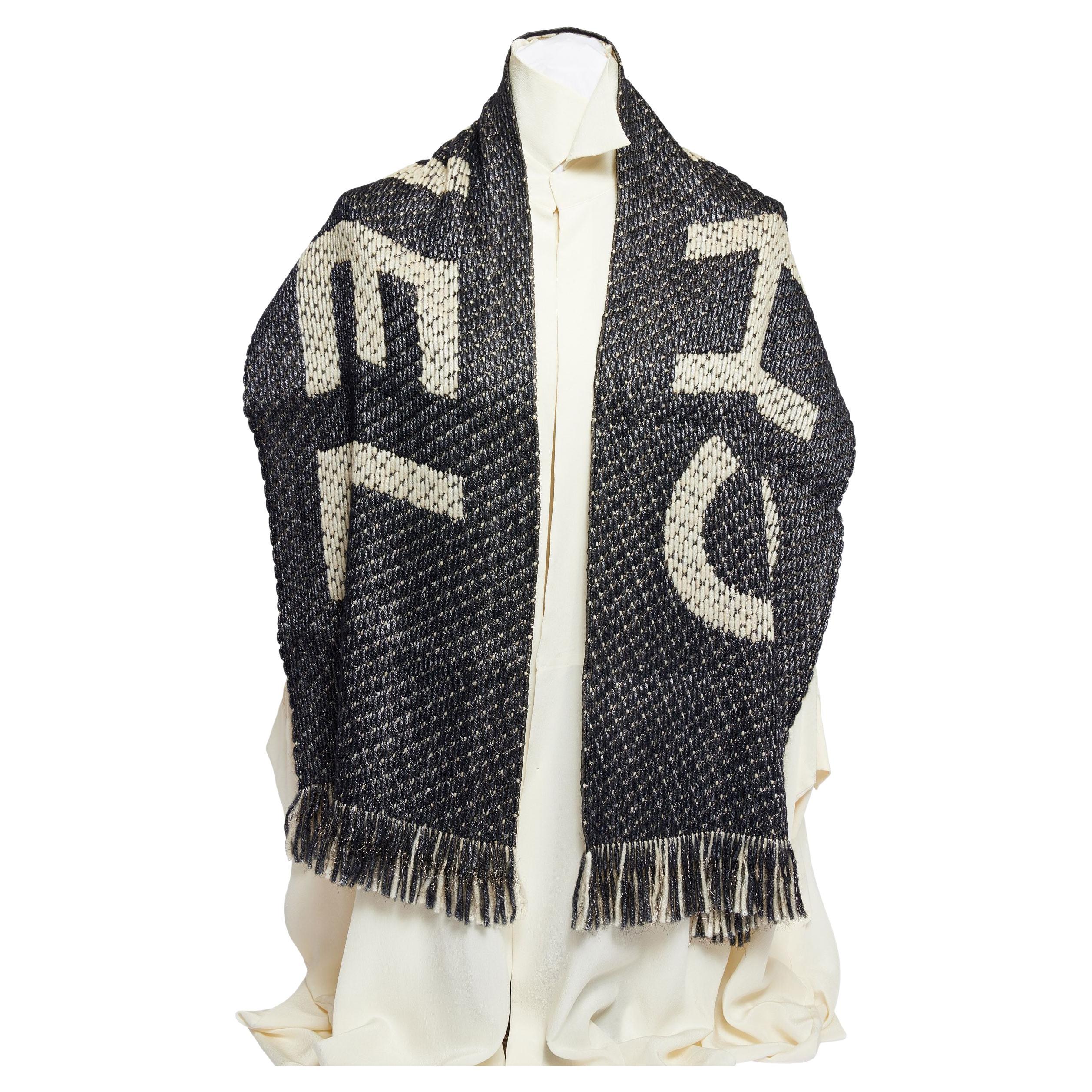 Chanel Black and White Metallic Scarf BN For Sale