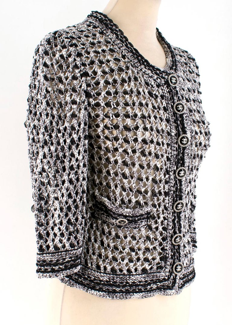 Chanel Black and White Open Knit Cardigan SIZE 34 at 1stDibs
