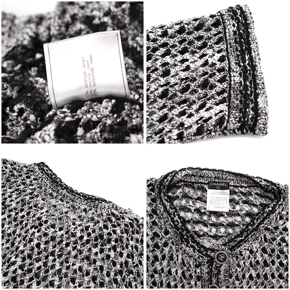 Chanel Black and White Open Knit Cardigan SIZE 34 2