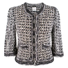 Chanel Black and White Open Knit Cardigan SIZE 34