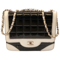 Chanel Black and  White Patent Leather Shoulder Strap bag