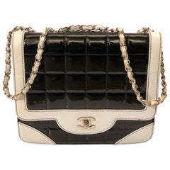 Chanel Black and  White Patent Leather Shoulder Strap bag 