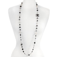 Chanel Black and White Pearl Enamel Long CC Necklace