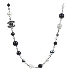 Chanel Black and White Pearl Enamel Long CC Necklace