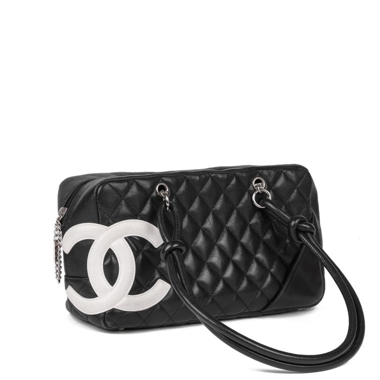 CHANEL Black and White Quilted Lambskin Large Cambon Bowling Bag For
