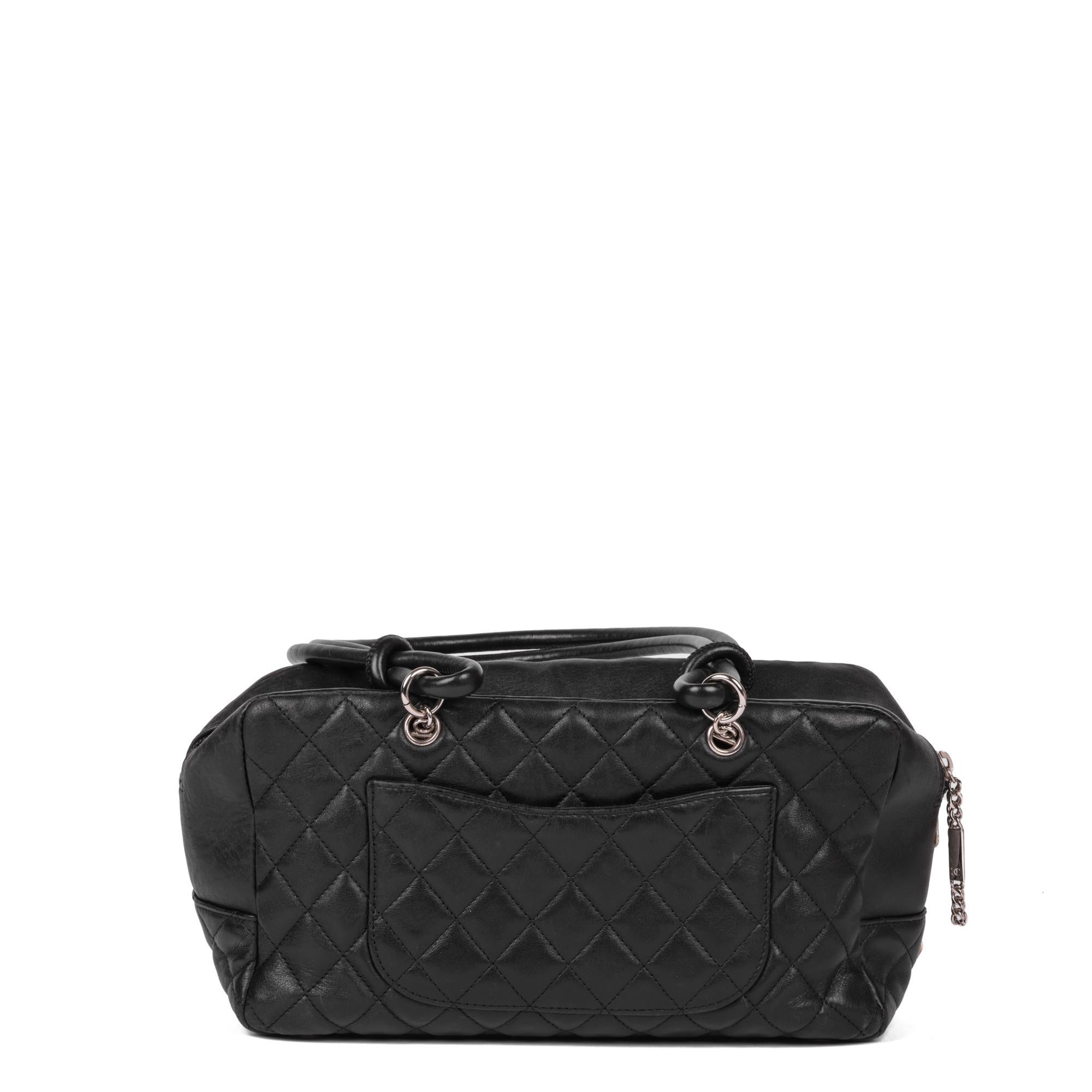 CHANEL Black and White Quilted Lambskin Large Cambon Bowling Bag In Good Condition In Bishop's Stortford, Hertfordshire