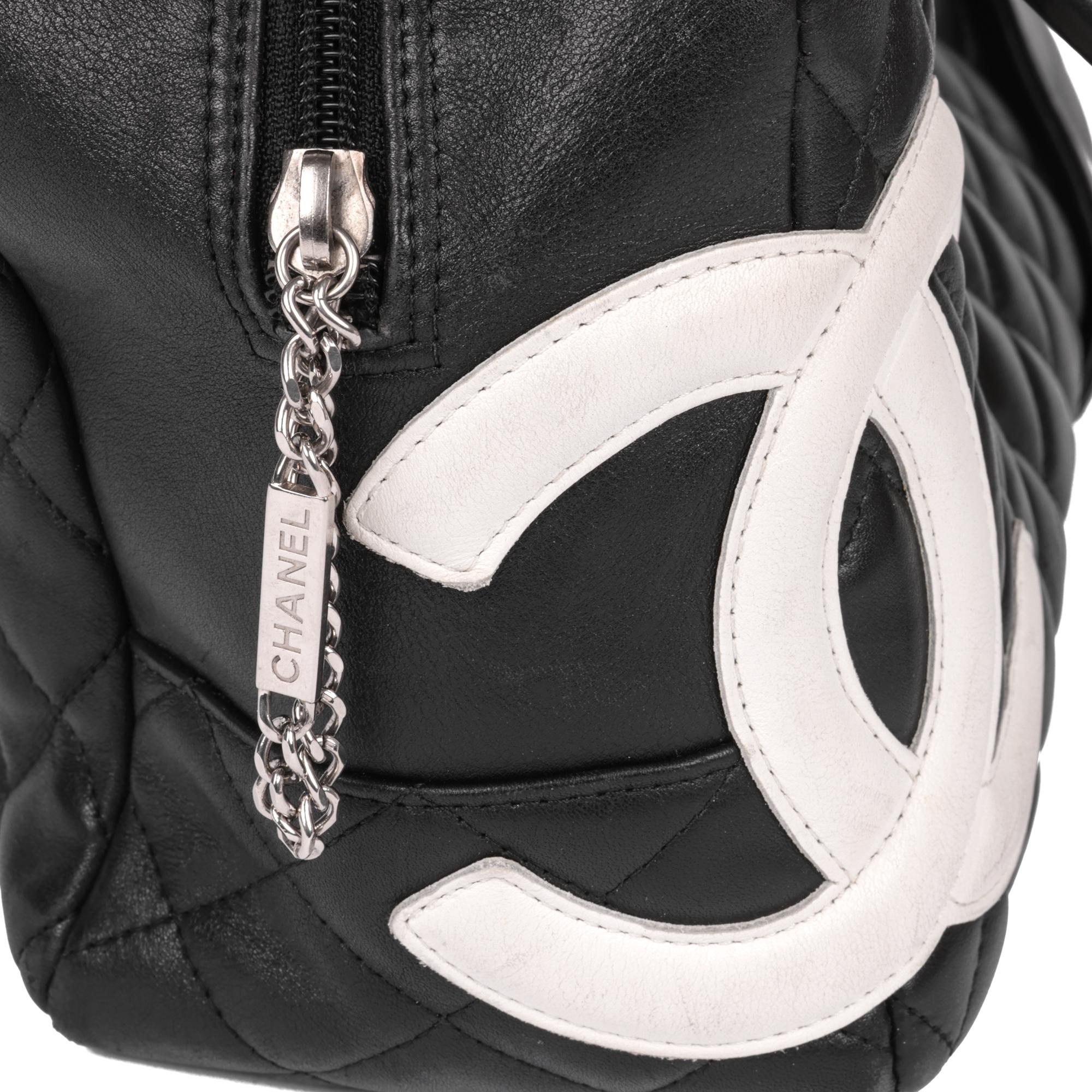 CHANEL Black and White Quilted Lambskin Large Cambon Bowling Bag 1