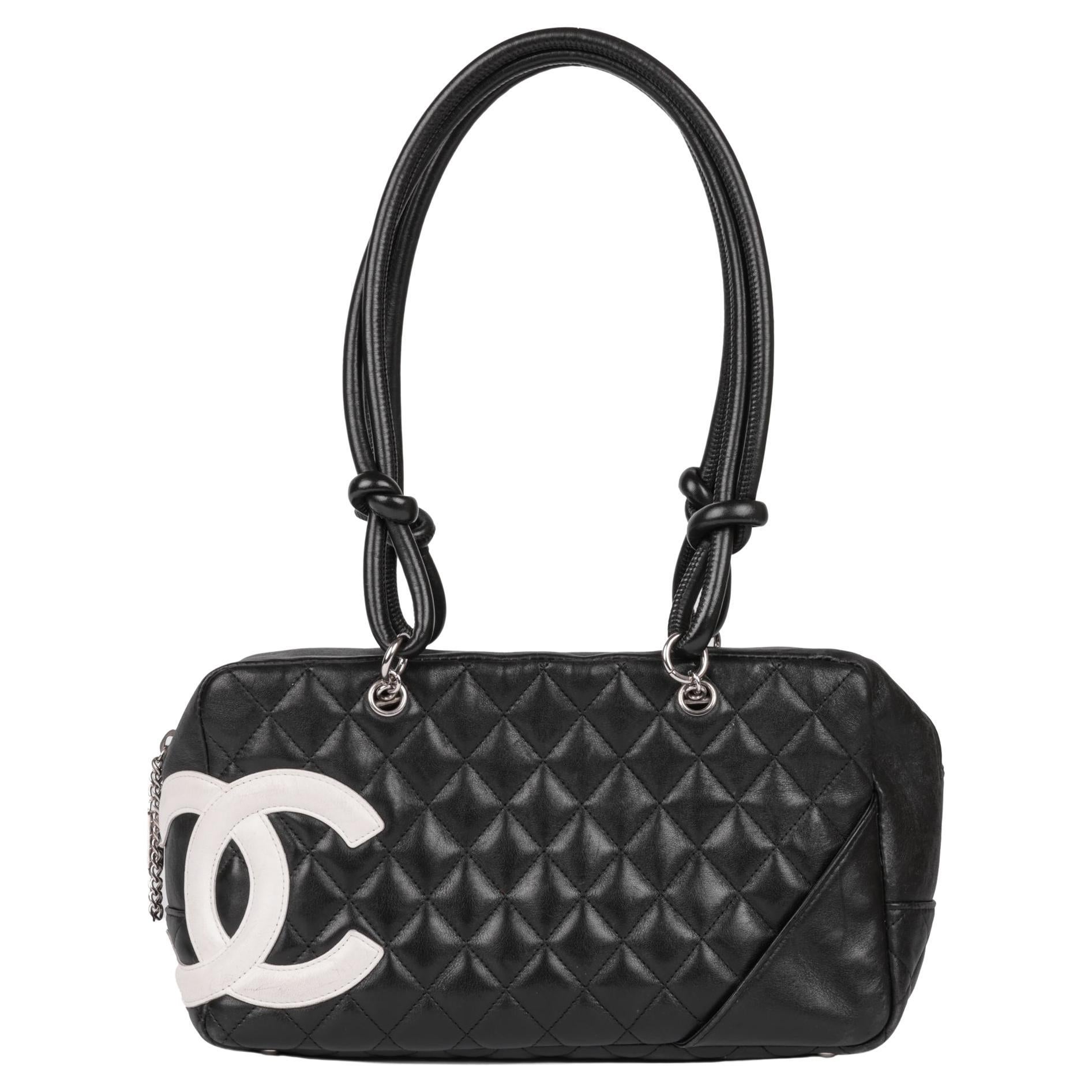 CHANEL Black and White Quilted Lambskin Large Cambon Bowling Bag