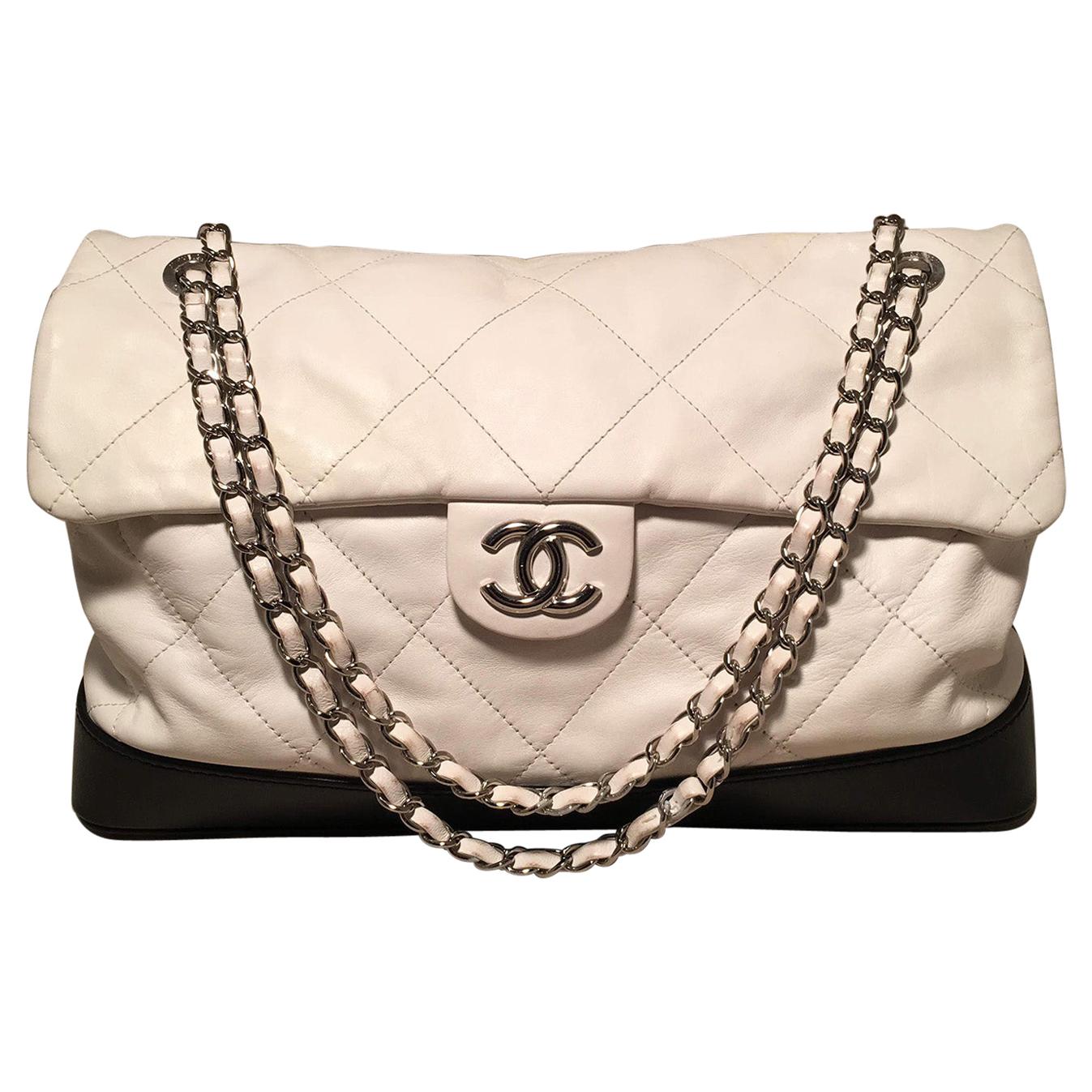 Chanel Black and White Quilted leather XL Classic Flap Shoulder Bag