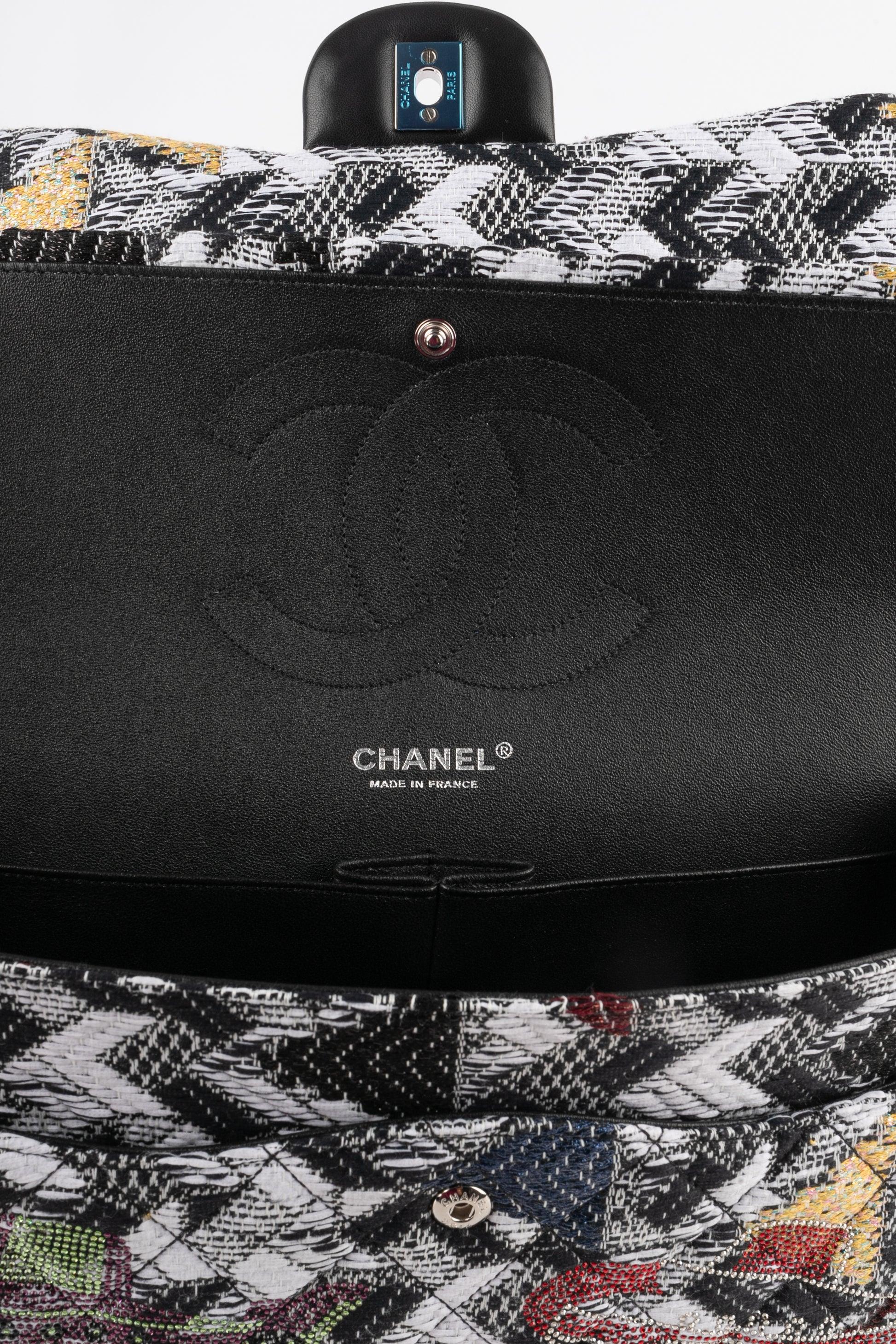 Chanel Black and White Qulted Tweed 'Jumbo' Bag, 2016 8