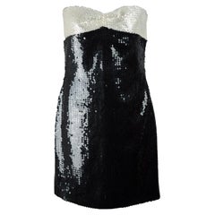 Chanel black and white sequin strapless dress. Spring Summer 1987