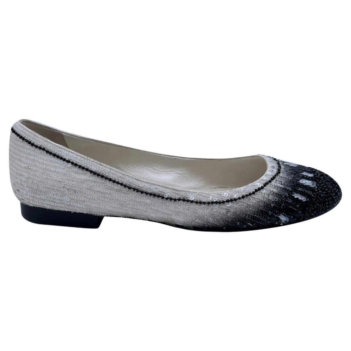Chanel Black and White Sequinned Ballet Flats Shoes Size 40