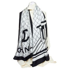 Black And White Chanel Scarf - 20 For Sale on 1stDibs  chanel shawl black  and white, chanel black and white scarf, chanel scarf black and white