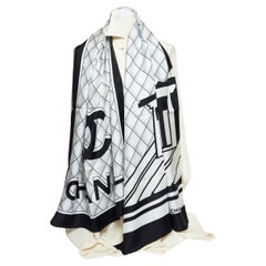 rare LOUIS VUITTON Catogram black white monogram silk bandeau neck tie scarf  For Sale at 1stDibs