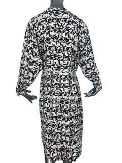 Chanel Black and White Silk Stick Figure Print Dress, 1990s