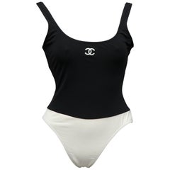 Chanel Rare Logo 1990s S/S Black and White Swim Dress · INTO