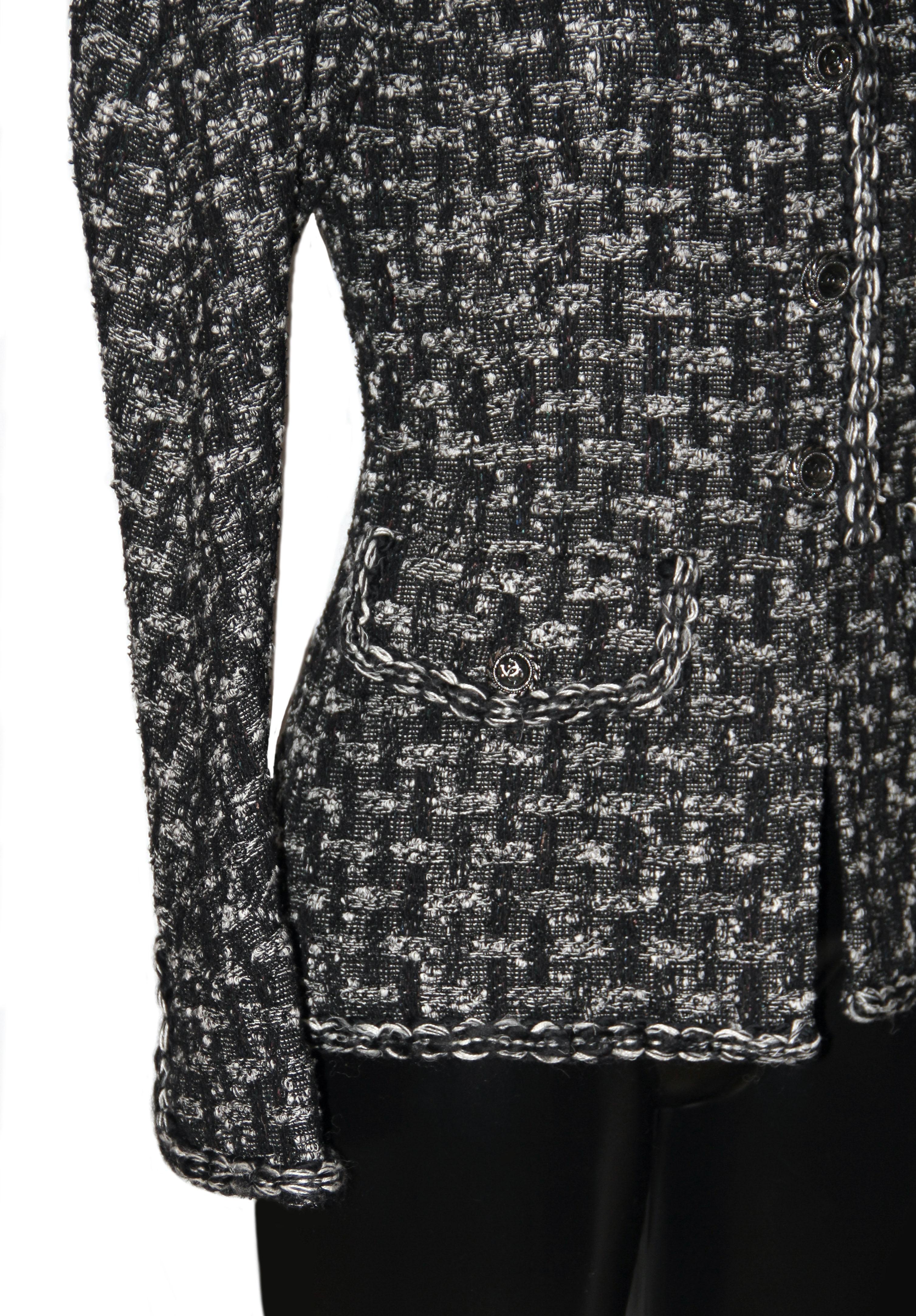 chanel tweed jacket black and white