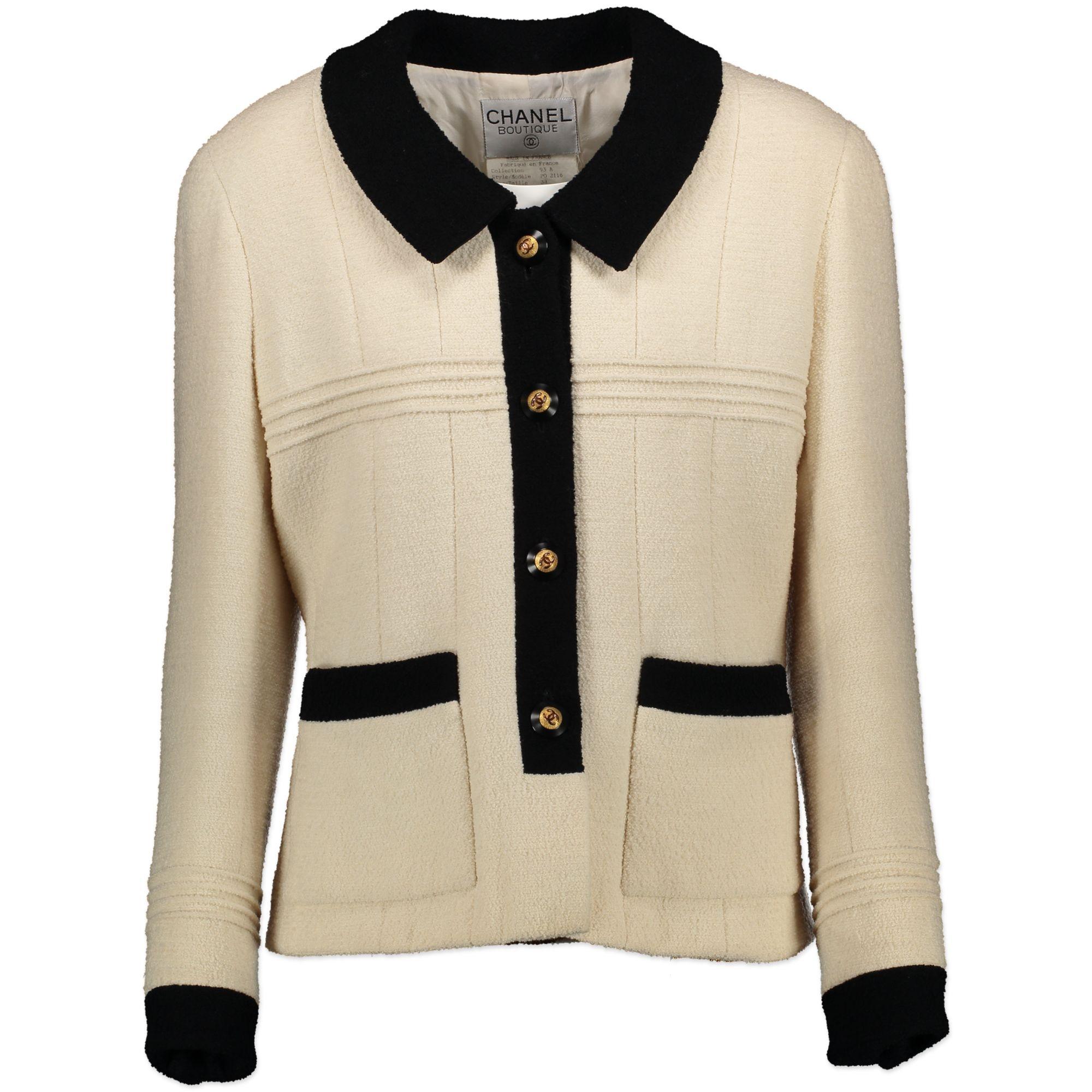 Beige Chanel Black And White Tweed Jacket - Size 36