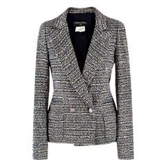 Chanel Black, Blue & Ivory Metallic Tweed Tailored Jacket - Size US 0-2