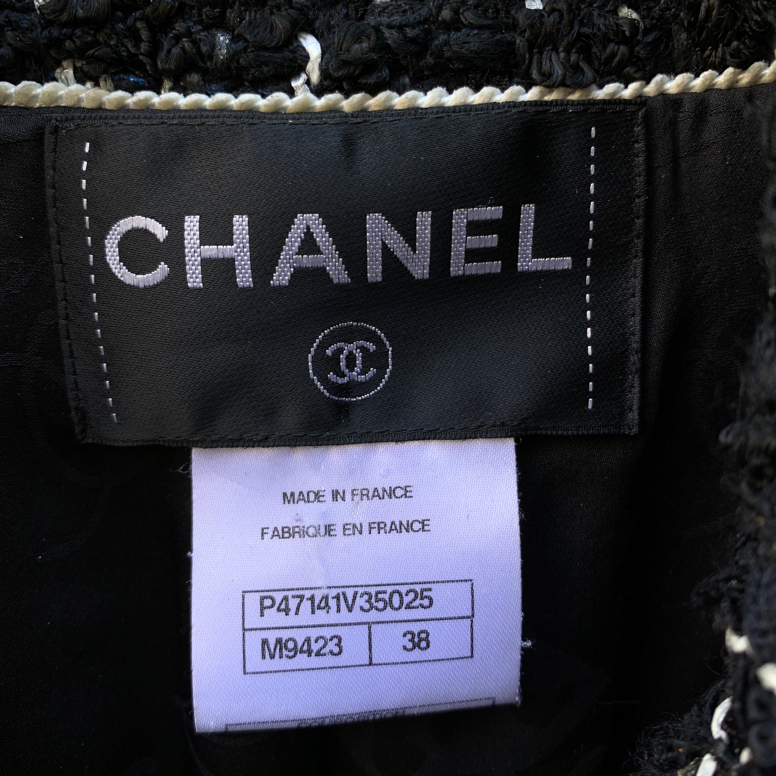 Chanel Black and White Tweed Planisphere Jacket Size 38 FR 2