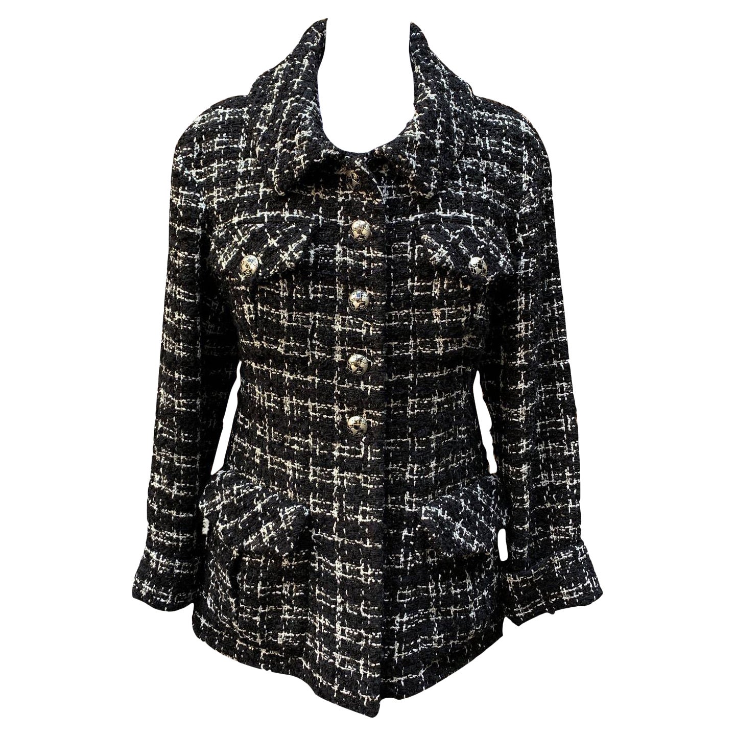 Chanel Black and White Tweed Planisphere Jacket Size 38 FR
