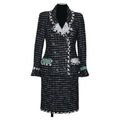 Used Chanel Black and White Tweed Skirt Suit 