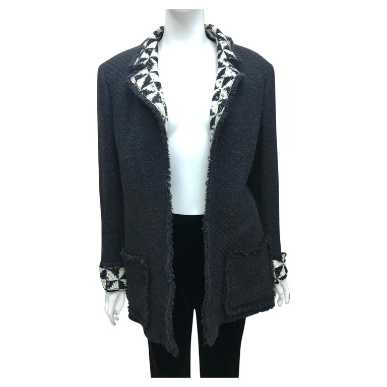 Chanel Black and White Wool Tweed Jacket  For Sale