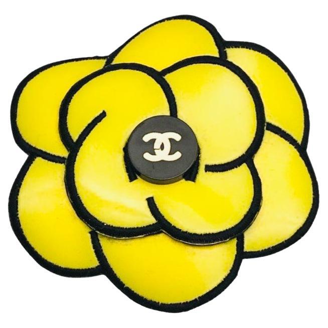 Chanel Black and Yellow Camellia Brooch