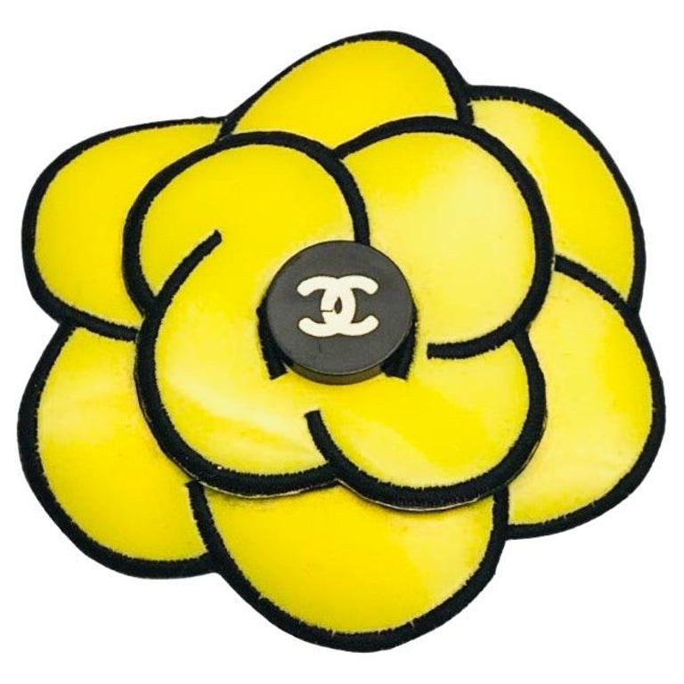 Chanel Black and Yellow Camellia Brooch For Sale