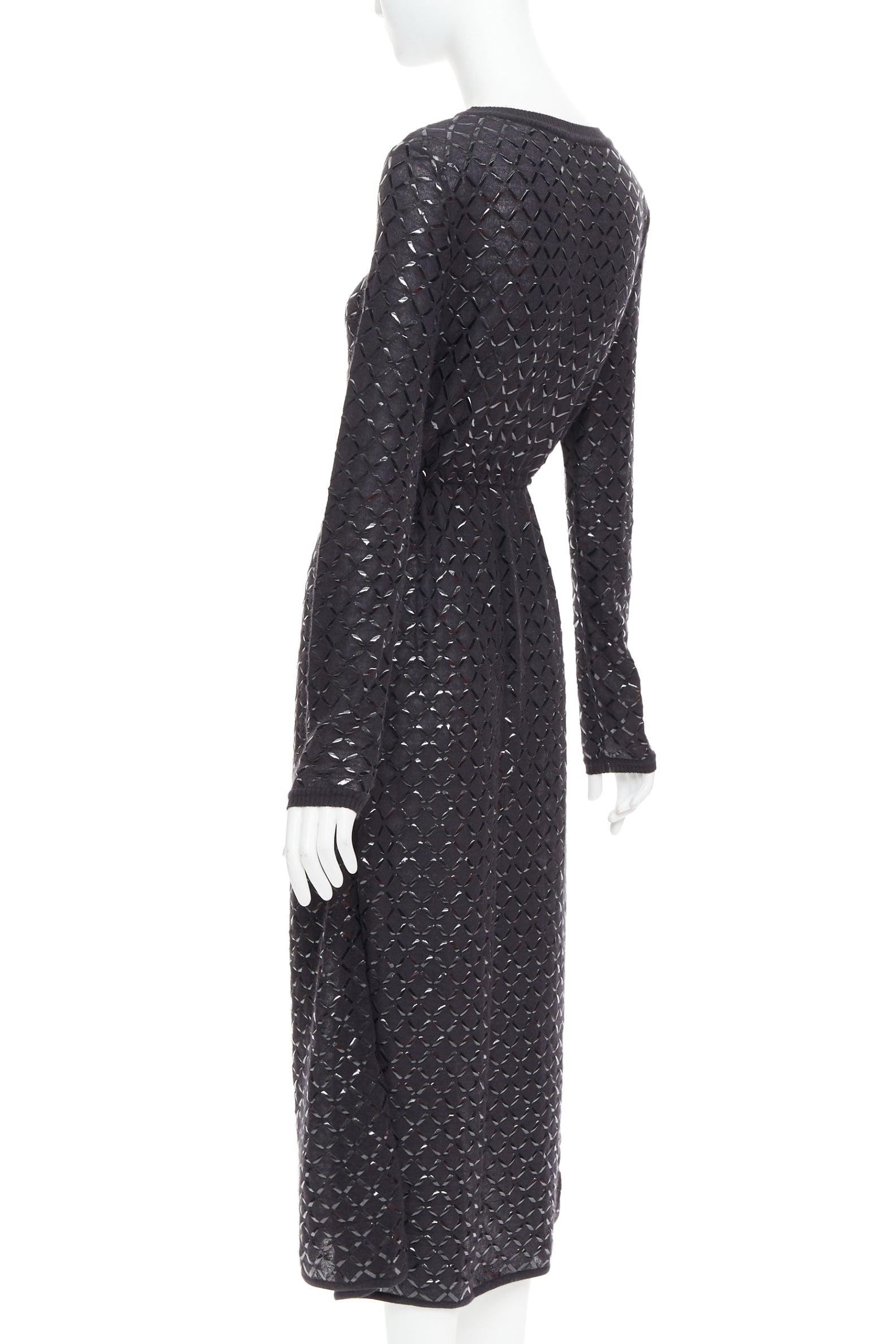 CHANEL black angora blend criss cross shine print knit dress FR36 S For Sale 1