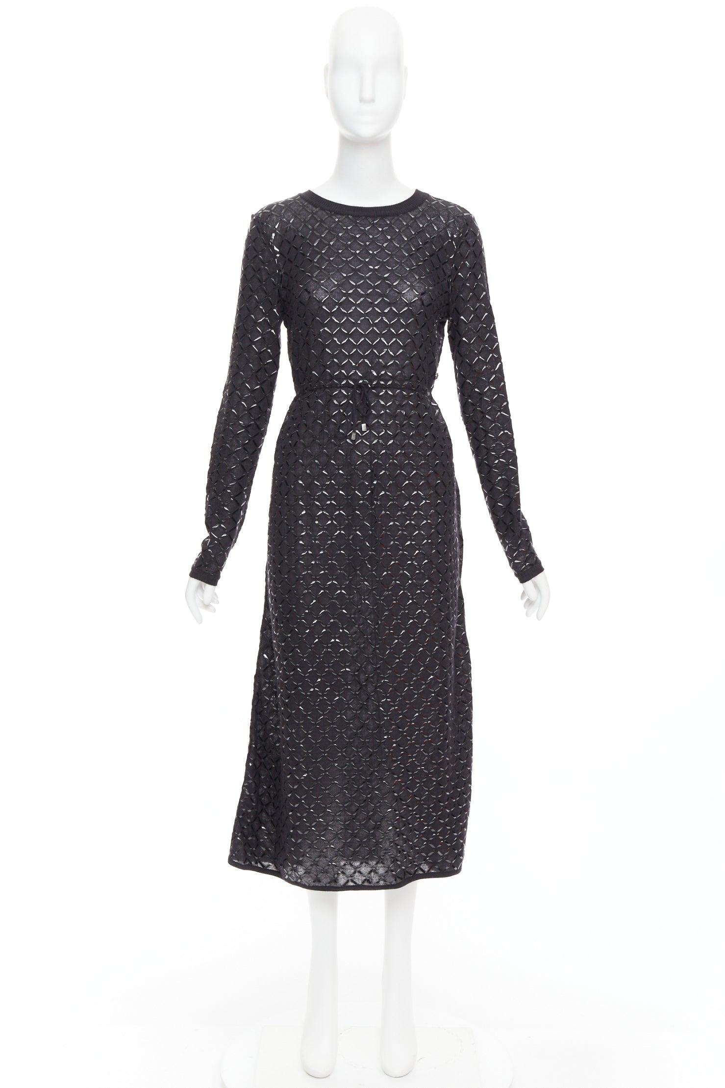 CHANEL black angora blend criss cross shine print knit dress FR36 S For Sale 3
