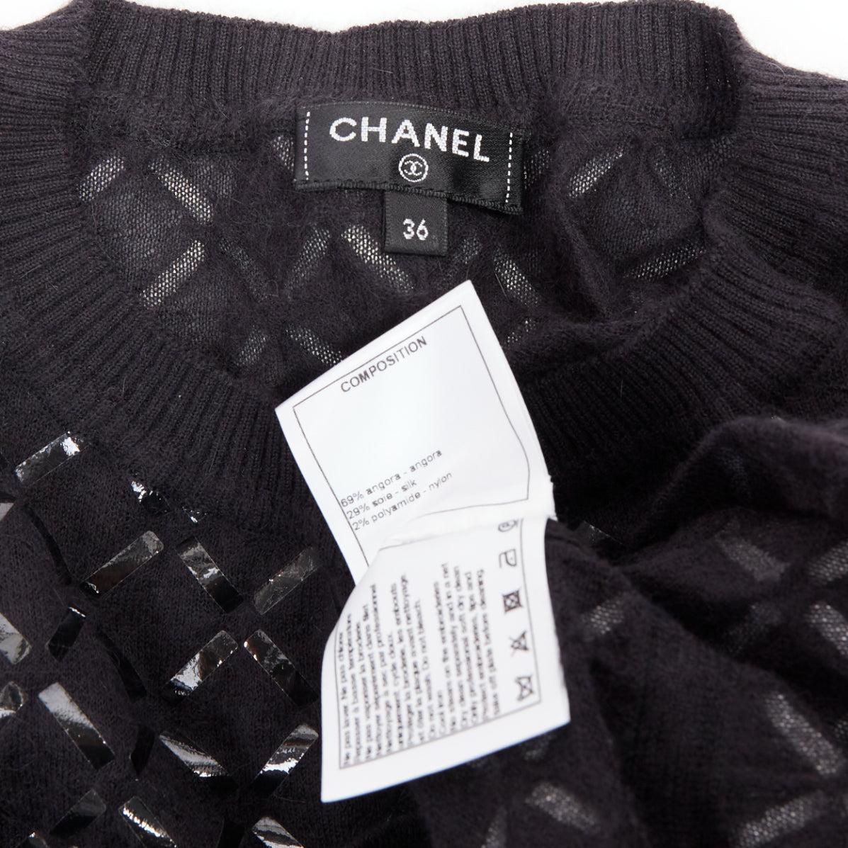 CHANEL black angora blend criss cross shine print knit dress FR36 S For Sale 4