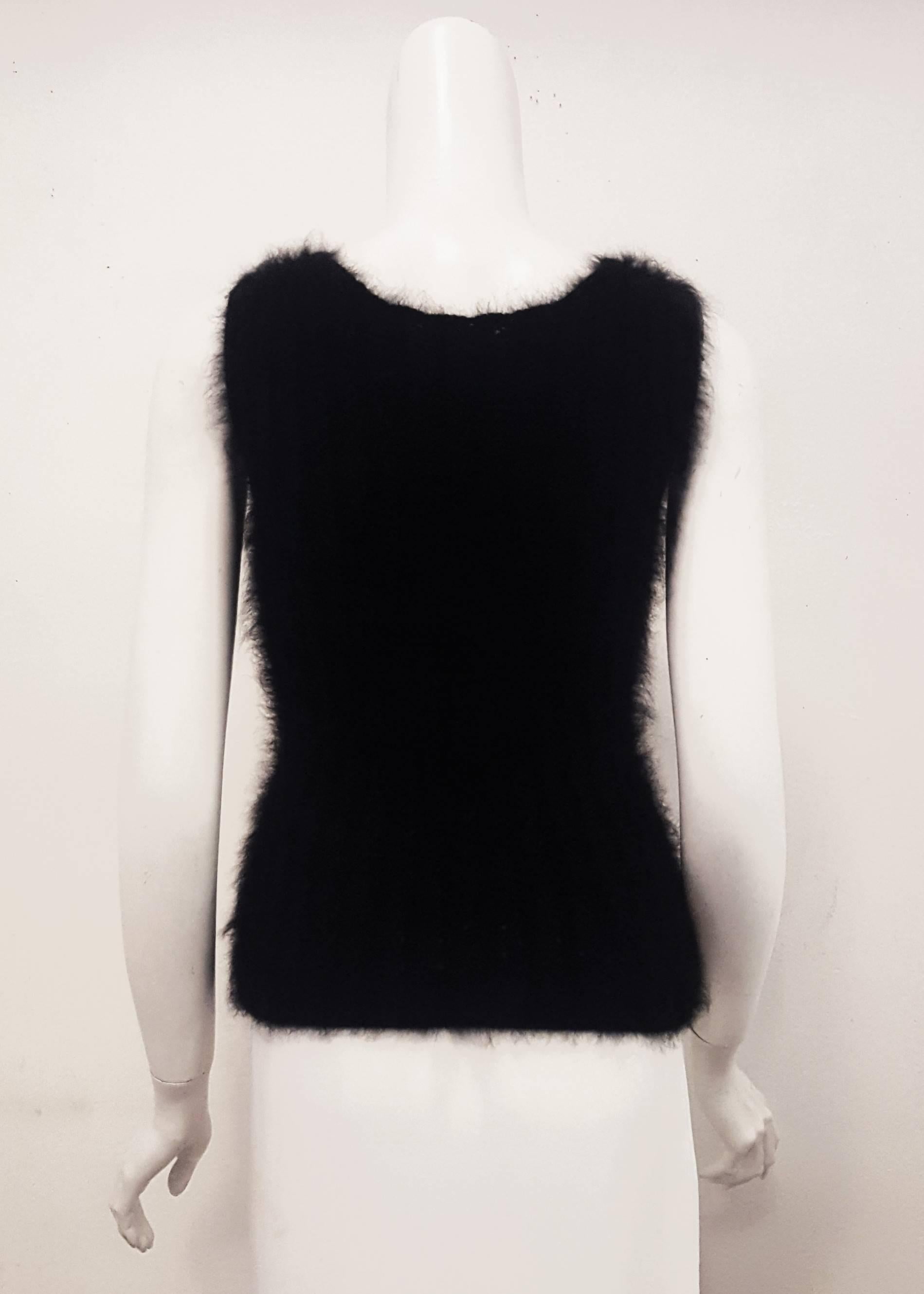 Chanel Black Angora Knit Crochet Sleeveless Sweater In Excellent Condition In Palm Beach, FL