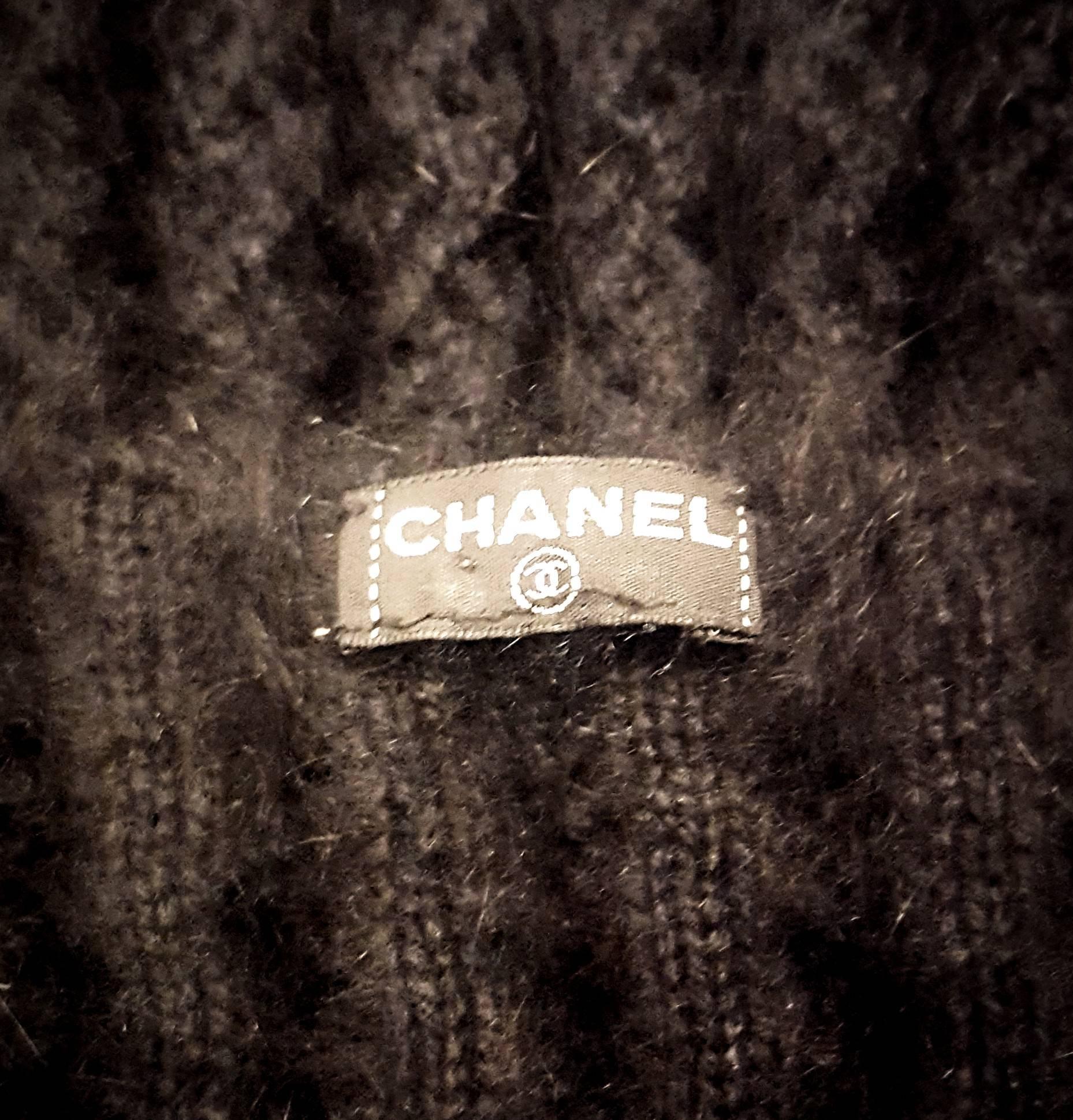 Chanel Black Angora Knit Crochet Sleeveless Sweater 1