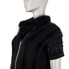 CHANEL black Angora ZIP FRONT Short Sleeve Turtleneck Sweater 40 M