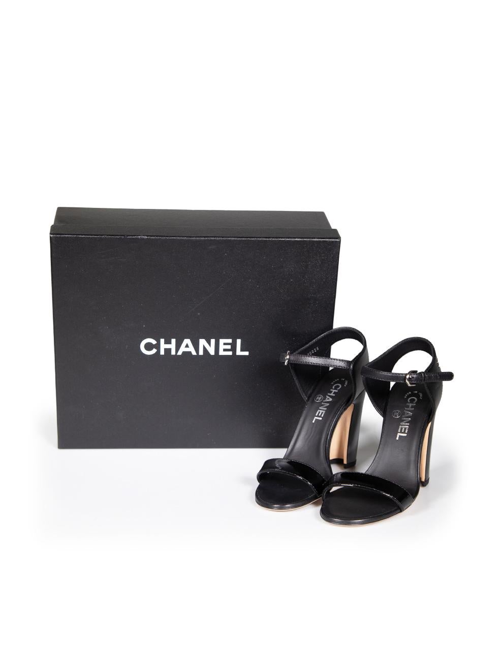 Chanel Black Ankle Strap Patent Sandals Size IT 38 2