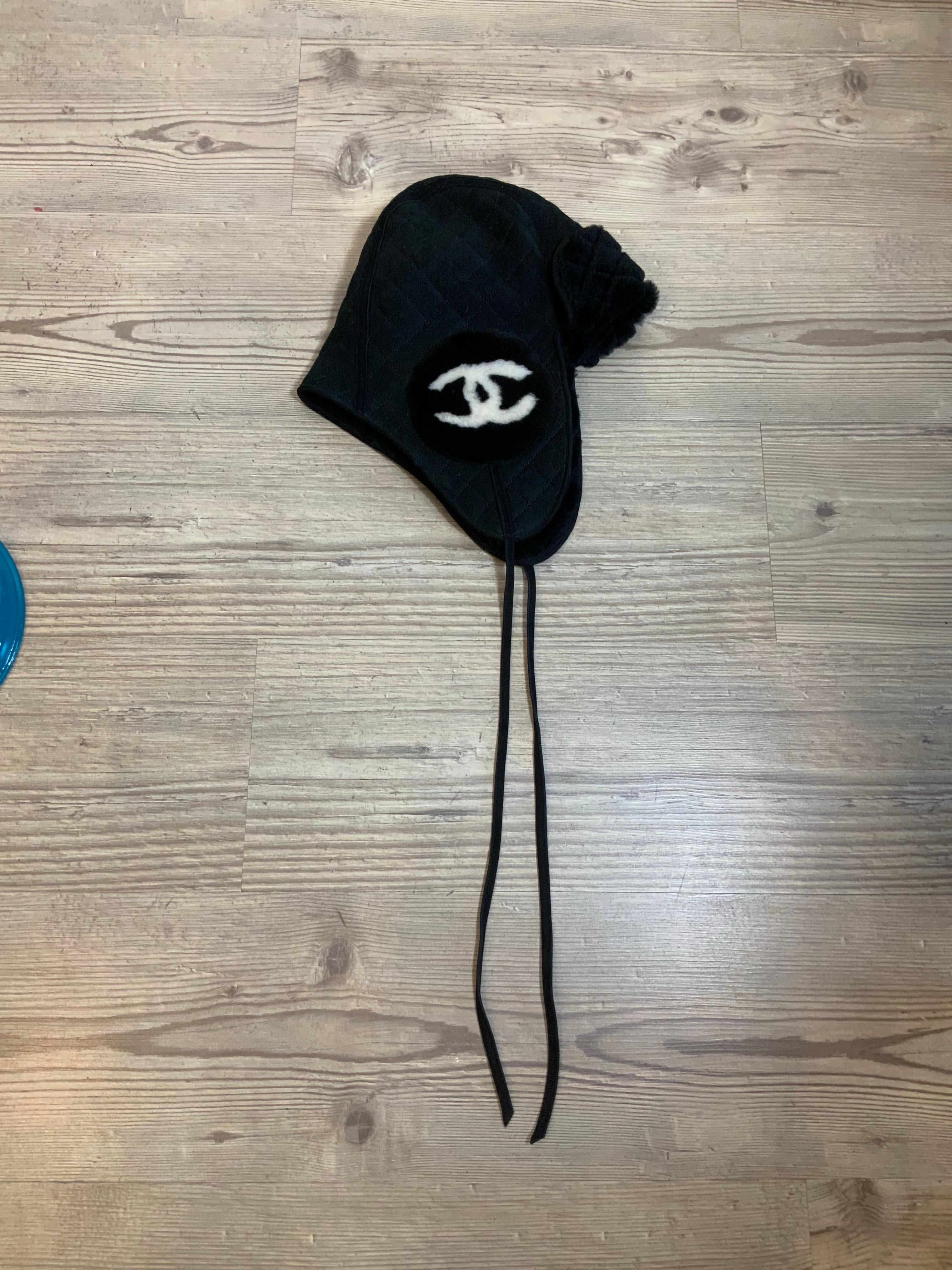 Femenino o masculino Gorro de invierno de piel de oveja de aviador negro Chanel