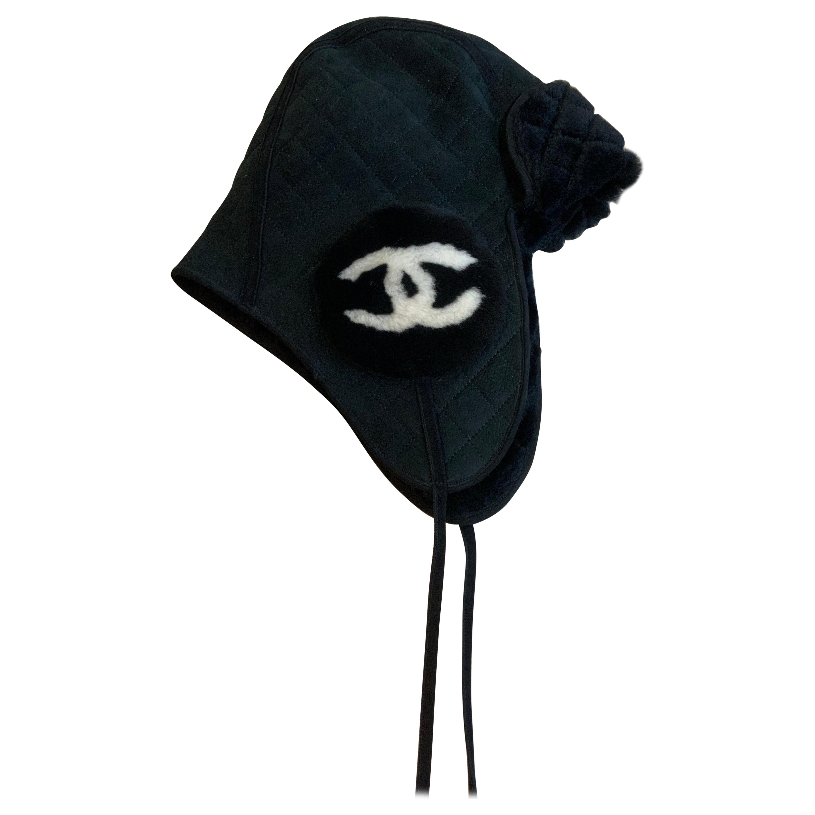 Chanel black aviator sheepskin Winter Hat