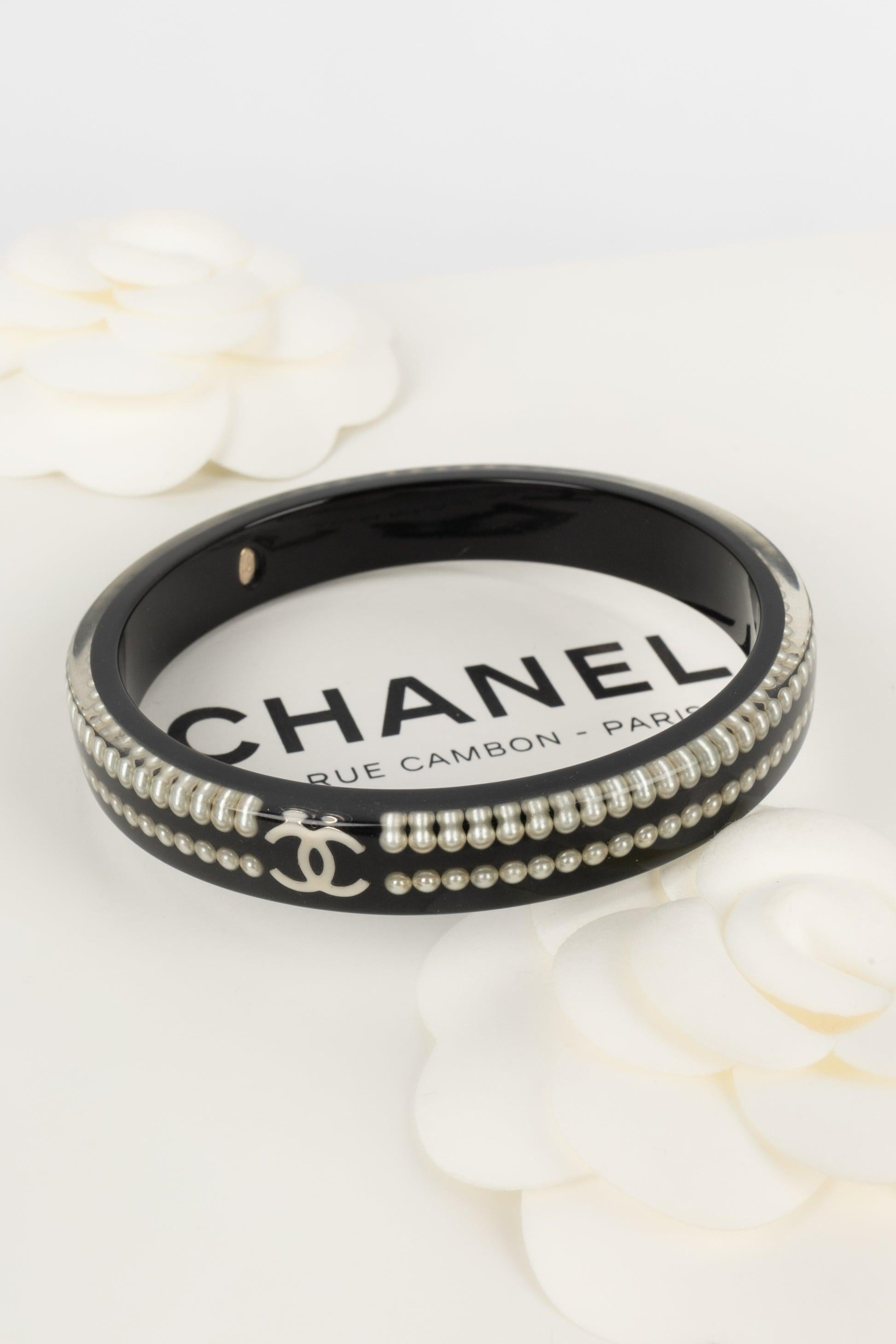 Chanel Black Bakelite Bracelet Embedded with Costume Pearls, 2010 4