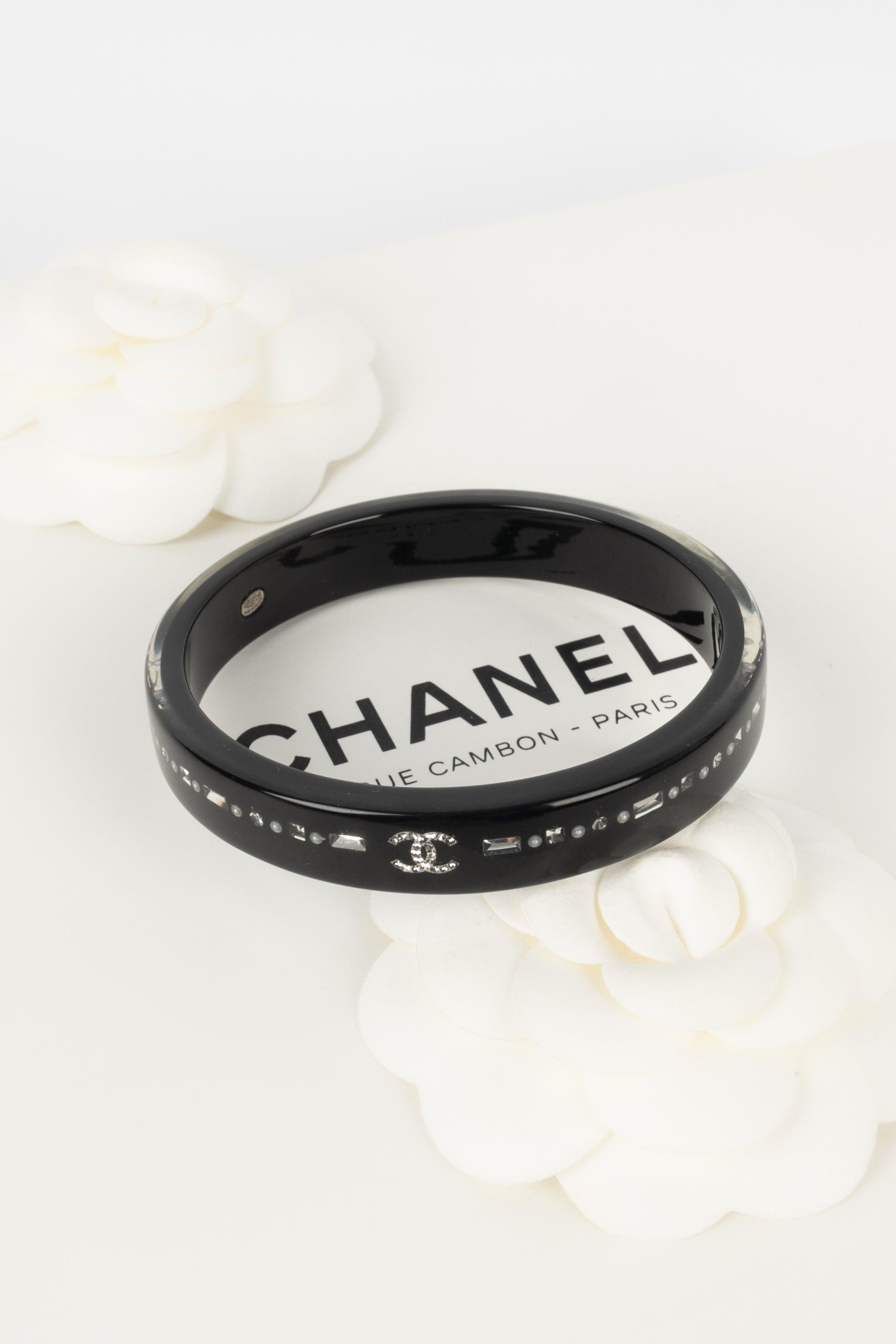 Chanel Black Bakelite Bracelet Embedded with Rhinestones, 2010 3