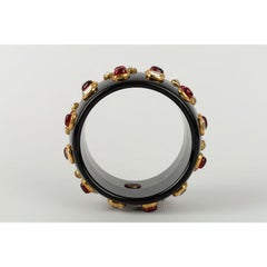 Chanel Black Bakelite Cuff with Rhinestones and Cabochons, 1985s