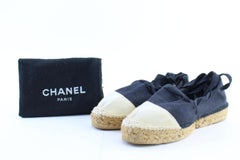 Chanel Black Ballerina Strappy Tie Espadrilles 220689 Flats