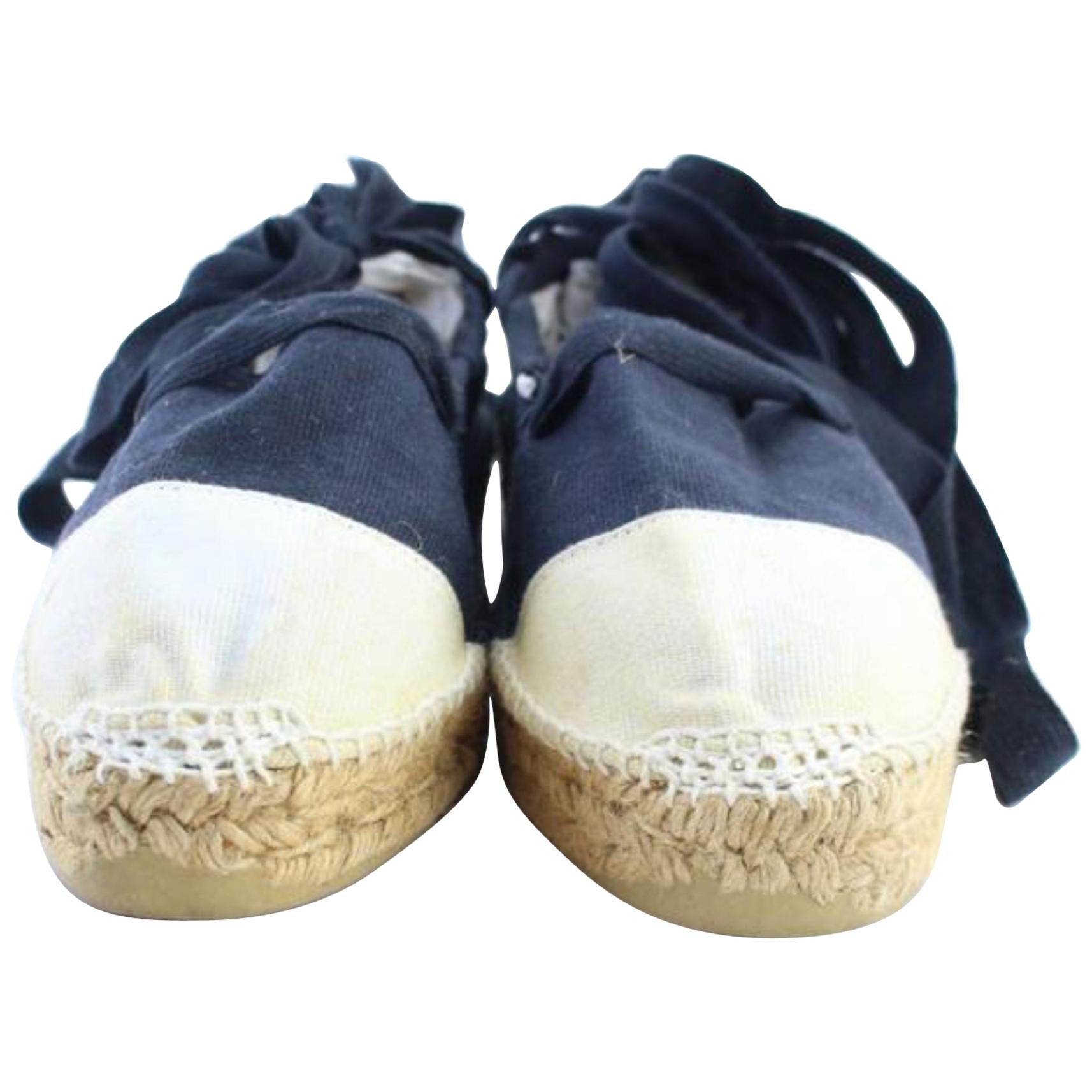 Chanel Black Ballerina Strappy Tie Espadrilles 220689 Flats For Sale