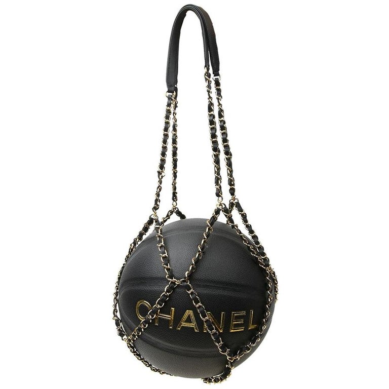 CHANEL Black BasketBall with its Chain in Leather and Metal at 1stDibs
