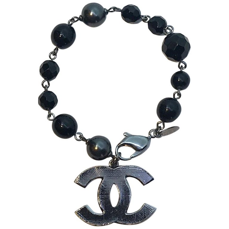 Chanel Black Bead and Pearl Bracelet with Charm